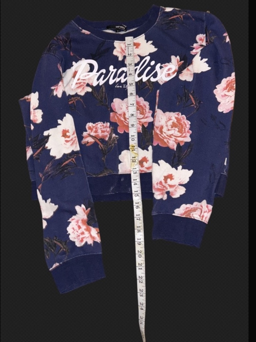 Paradise Floral Cropped Sweatshirt - Navy with Pink Flowers